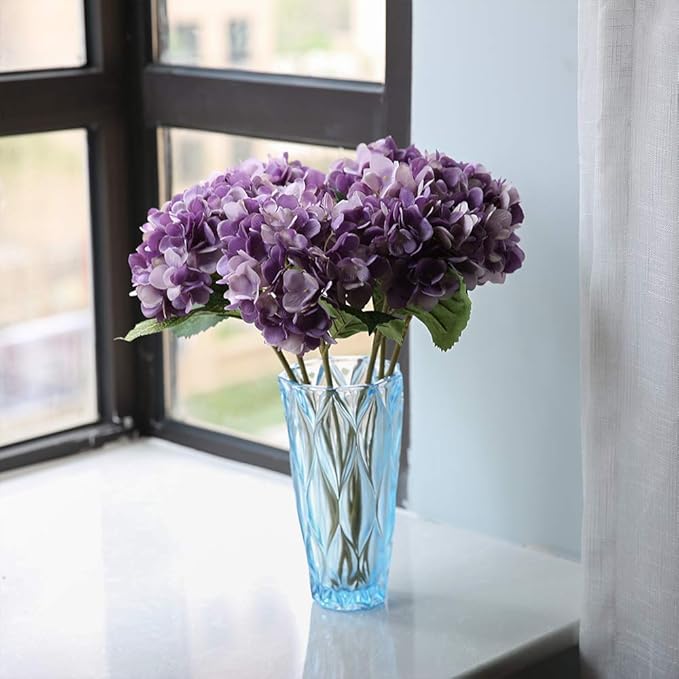 Kimura's Cabin 6Pcs Artificial Silk Hydrangea Flowers Fake Hydrangea Bouquet for Home Table Centerpieces Wedding Garden Party Decoration (Purple)