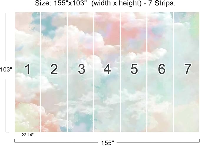 Wall Mural - 3D Wallpaper Decoration, Pink Clouds, 155" x 103" (Not Self-Adhesive)