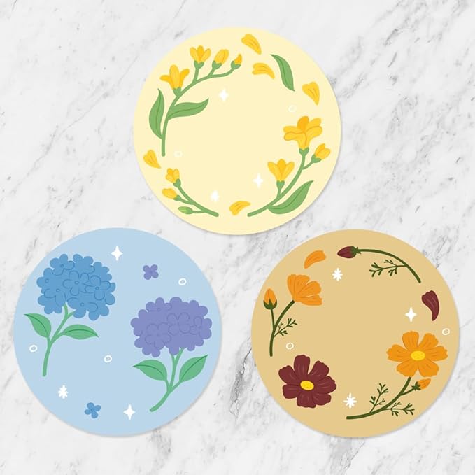 FLT Silicone Colorful Coaster Set of 3, Non-Slip Drink Mat, Cute and Unique Printed Design (Made in Korea) (Pastel - Flower)