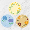 FLT Silicone Colorful Coaster Set of 3, Non-Slip Drink Mat, Cute and Unique Printed Design (Made in Korea) (Pastel - Flower)