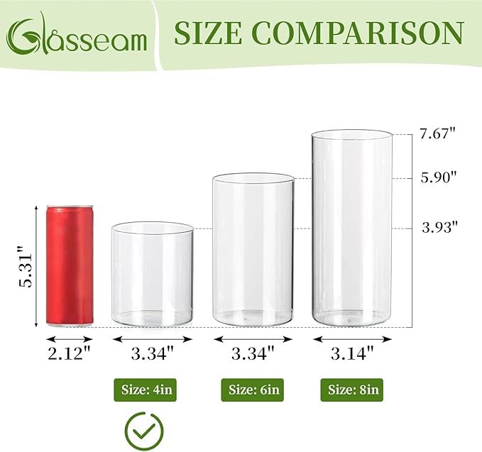 Glasseam Glass Cylinder Vases for Centerpieces, Small Clear Flower Vase Set of 12, Modern Floating Candle Vases Decor, Decorative Hurricane Candle Holders for Wedding Dining Table Decorations, 4in
