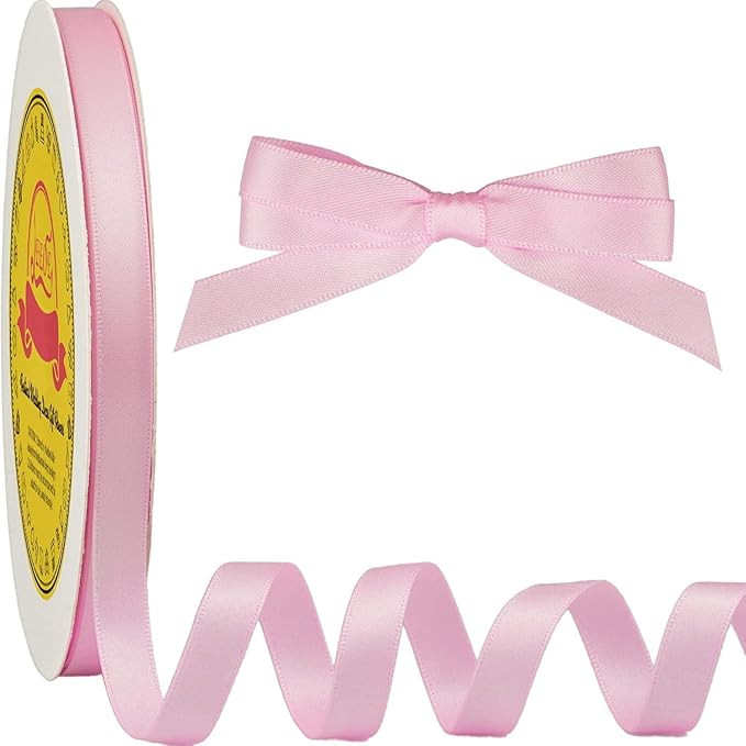 Double Face Pearl Pink Satin Ribbon 3/8 inch X 50 Yards Polyester Pearl Pink Ribbon for Gift Wrapping Very Suitable for Weddings Party Invitation Decorations and More