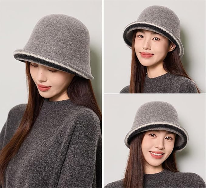 Women Warm Vintage Bucket Hats Fashion Fedora Cloche Cap Classic Felt Bowler Hat Outdoor Fall Winter