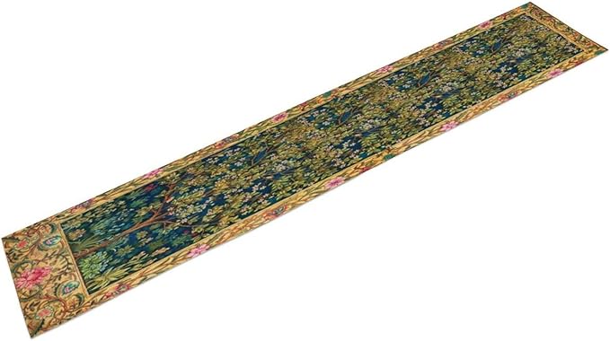 William Morris Table Runner, Boho Rustic Ethnic Tree of Life Flower Original Design Print Table Runner for Home Party Dining Room Kitchen Decor 13x36 Inch