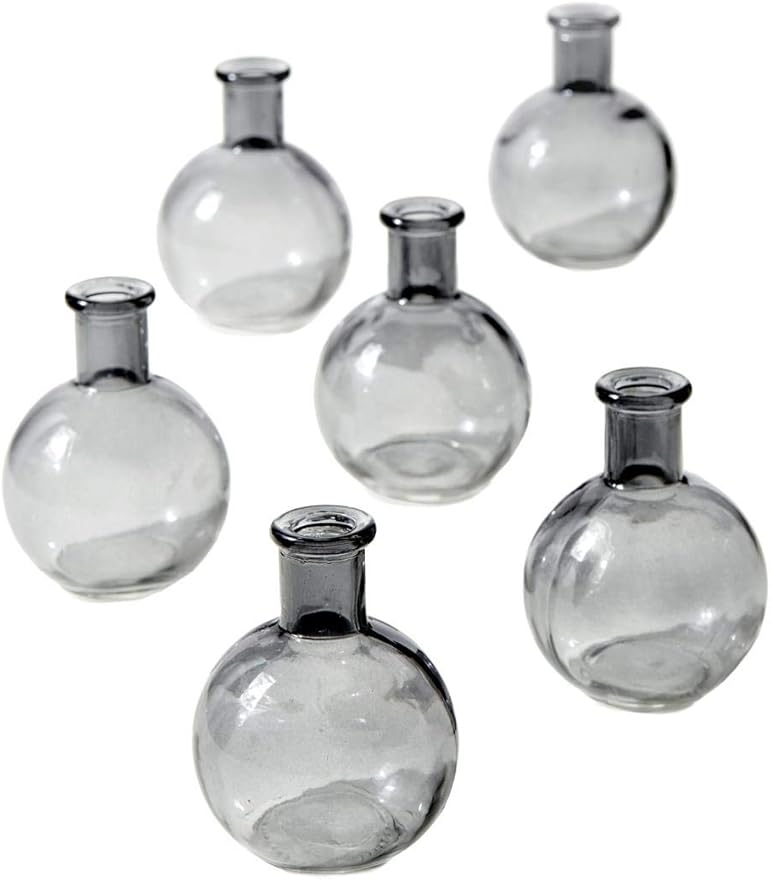 Serene Spaces Living Set of 36 Smoke Grey Ball Bud Vases, Transparent Glass Vases for Weddings, Events, Parties, Floral Centerpieces for Home Decor, Measures 4" Tall