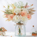 Silk Flowers with Vase, Artificial Flowers Arrangement with Glass Vase Faux Peony Hydrangea for Decoration Table Centerpiece (Peony White Pink)