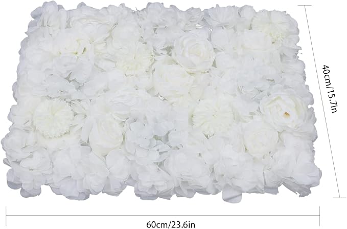 Artificial Flower Wall Panels, Silk Wedding Flower Wall Backdrop Panel, 3D Floral Panel Artificial Floral Wall Mat Flower Screen for Photo Party Wedding Wall Background Decor (6PCS Ivory White)