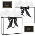 JMANNI Gift Bag, Medium Gift Bags with Tissue Paper, 2Pcs Gift Bags Medium Size with Handle and Bow Ribbon for Any Birthday, Weddings, Mothers Day & Special Occasion 11''x7.87''x4'' (Black-White)