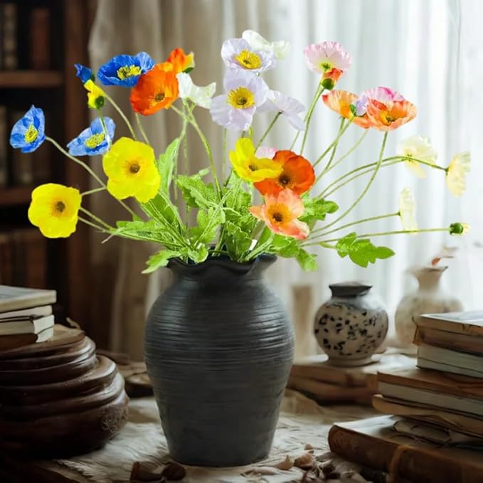 Artificial Poppy Flowers,8 Pcs Fake Silk Flowers for Home Decor,Wedding,Party Decoration, and Table Centerpiece Arrangement,Bendable Stems （Mixed Colors）