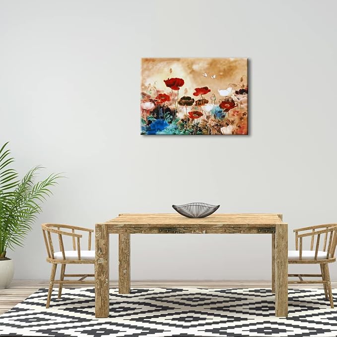 Wieco Art Giclee Canvas Prints Wall Art Blooming Poppies Modern Gallery Wrapped Grace Contemporary Flowers Artwork Colorful Floral Pictures Paintings Ready to Hang for Bathroom Home Decorations