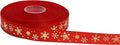 Gold Printing Snowflake Grosgrain Ribbon 25 Yard Each Roll 100% Polyester Woven Edge (5/8", Red)