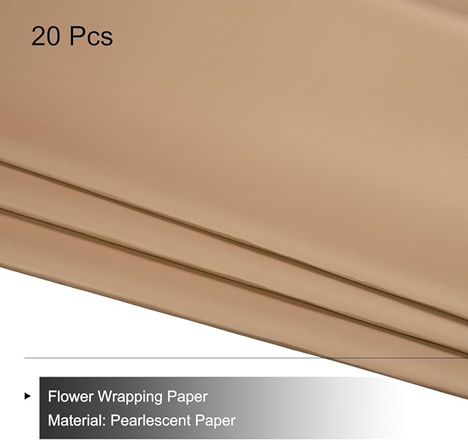 MECCANIXITY Pearlescent Film Flower Wrapping Paper 22.8x22.8 Inch Waterproof for DIY Crafts, Gift/Gift Box Packaging Coffee Color Pack of 20