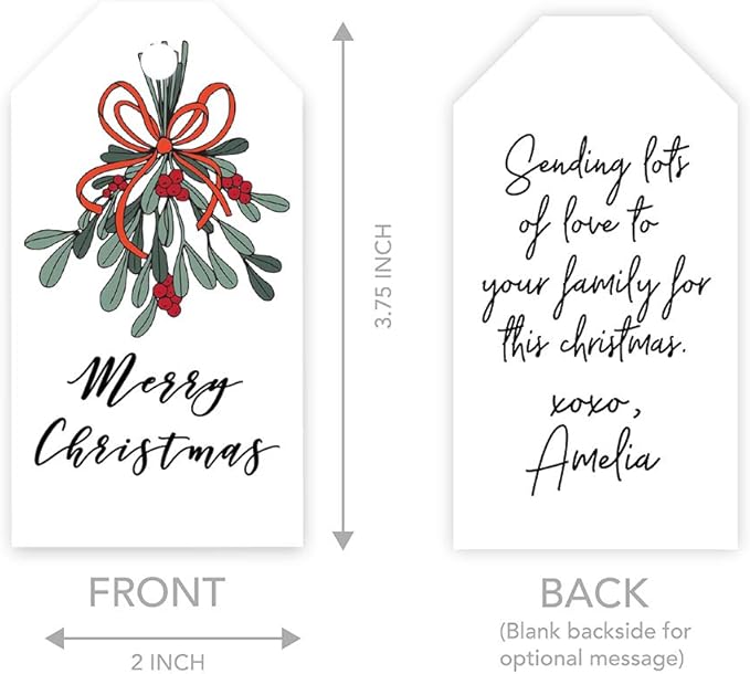 Andaz Press Christmas Holiday Season Classic Gift Tags, Merry Christmas to from Classic Favor Tags, Mistletoe Design, for Holiday Events, Parties, and Favors, 60-Pack