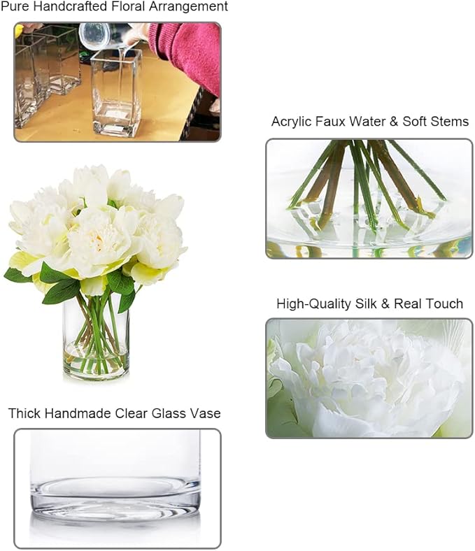 ENOVA FLORAL Artificial Flower Arrangement with Vase, Faux Flower in Vase, Mixed Artificial Real Touch Tulip and Fake Silk Peony Flower in Vase for Decoration Home Office(Cream)