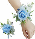 Dusty Blue Corsage and Boutonniere Set, Prom Wedding Homecoming Wrist Corsage Wristlet and Boutonniere Set for Grooms Groomsmen Guest Bridal Bridesmaid Artificial Flower Suit Decoration