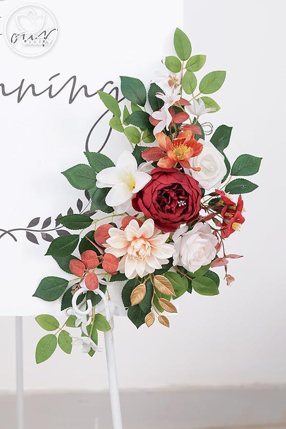 Pack of 2 Wedding Arch, Artificial Flowers, Wedding Decor，Flower Garland Be Suited to Banquet, Party, Reception Entrance Welcome Sign and Background Decoration(White red)
