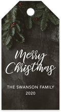 Andaz Press Personalized Christmas Holiday Season Classic Gift Tags, Merry Christmas Custom Family Name and Year, Green Christmas Tree Branch Design, for Holiday Events, Parties, and Favors, 60-Pack