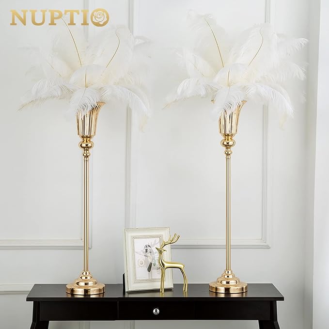 NUPTIO Metal Versatile Trumpet Vase, 26.7'' H x 6.2'' W x 5.7'' D, Gold, Set of 2, Ideal for Wedding, Events, and Home Decor