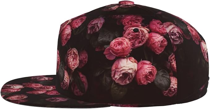 ASYG Rose Baseball Cap Women Hat Fashion Flat Bill Brim Flowers Adjustable Hats Cute Cap