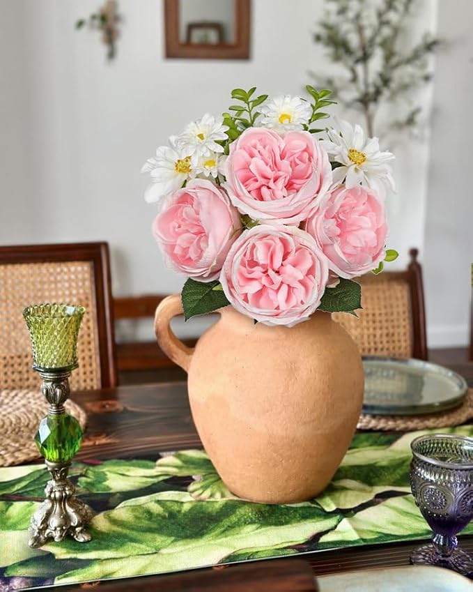 Peonies Artificial Flowers 22PCS Faux Pink Flowers Artificial Realistic Peony and Daisies Silk Flower Arrangements 14.5" Fake Flowers for Vase Centerpiece Wedding Party Home Decor DIY Bridal Bouquet