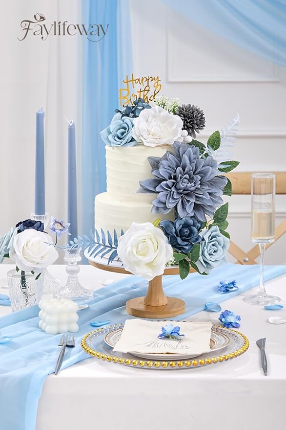 Artificial Flowers, Dusty Blue Silk Flowers for DIY Wedding Bridal Bouquets, Fake Cake Flowers for Centerpieces,Baby Shower, Table Arrangement, Home Party Decor