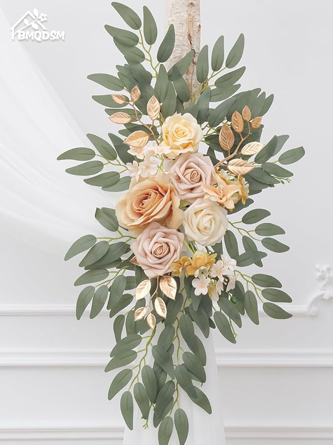 Artificial Flowers Wedding Arch Decor Arch Flowers (Set of 2) for Wedding Welcome Sign and Backdrop Decoration (Champagne)