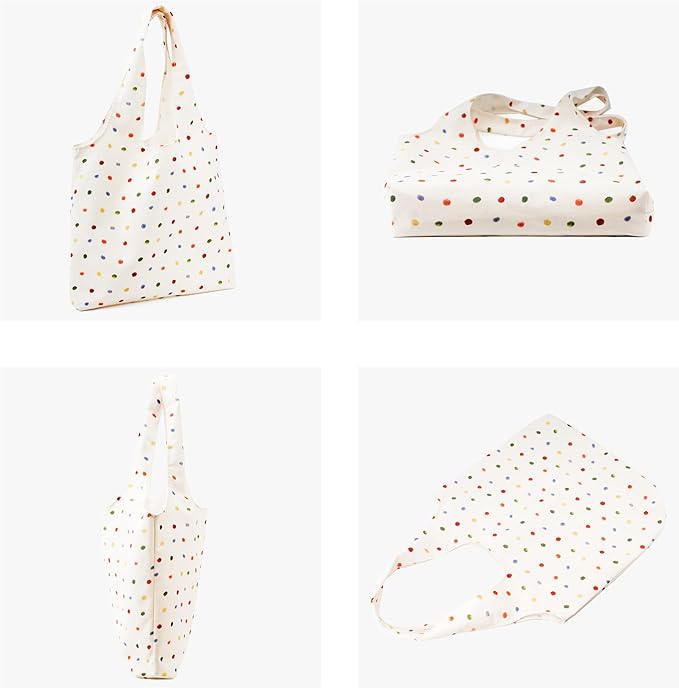 Canvas Tote Bag, Large Capacity Shoulder Bag with Inner Pockets, Foldable Shopping Bag