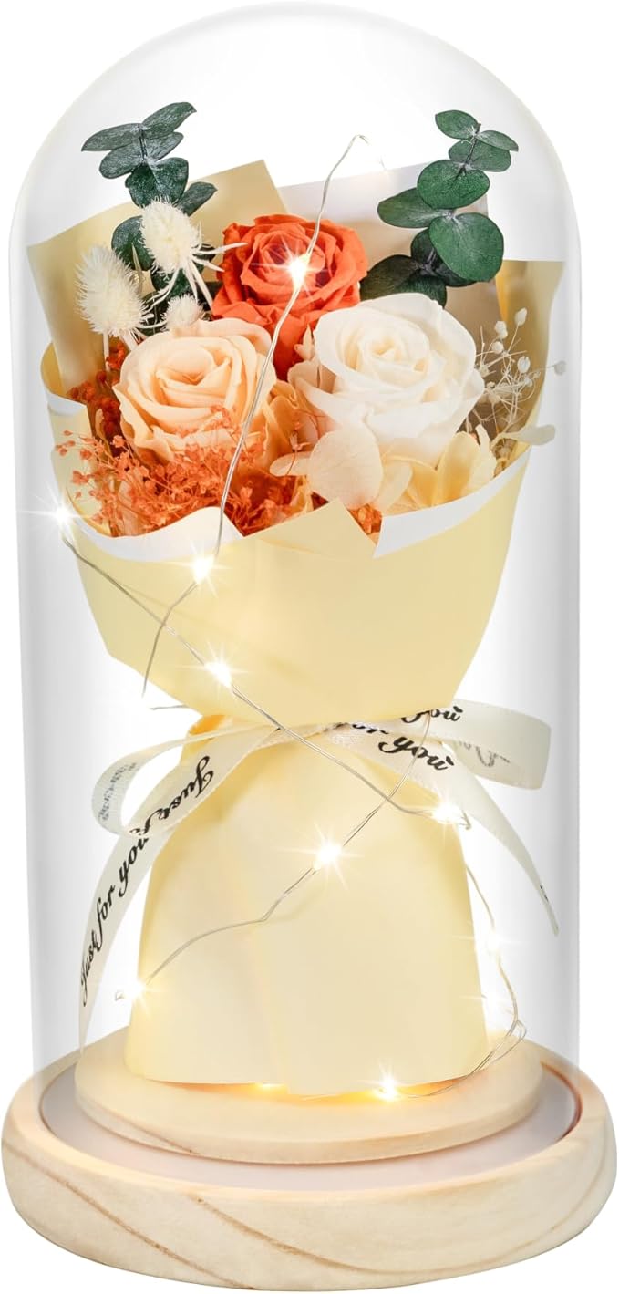 HVY Preserved Flowers Bouquet for Her,Forever Flowers Fresh Bouquet Mothers Day Birthday Gifts for Mom Preserved Rose Gifts for Women Wife Girlfriend Red Eternal Rose Present