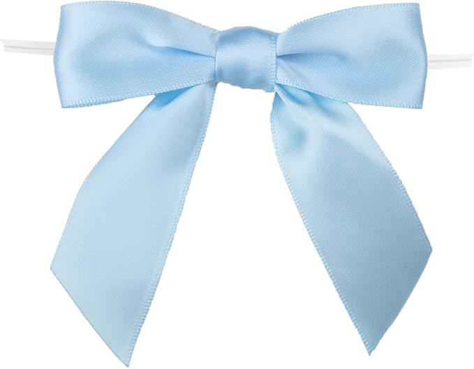 7Rainbows 30pcs Boutique 3.5" Light Blue Satin Ribbon Twist Tie Bows for Tying Up Packages Gift Wrapping