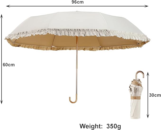 LCY Floral Edge Compact Umbrella Folding Anti-UV Parasol with Hook Handle Sunproof Rainproof & Windproof Umbrella