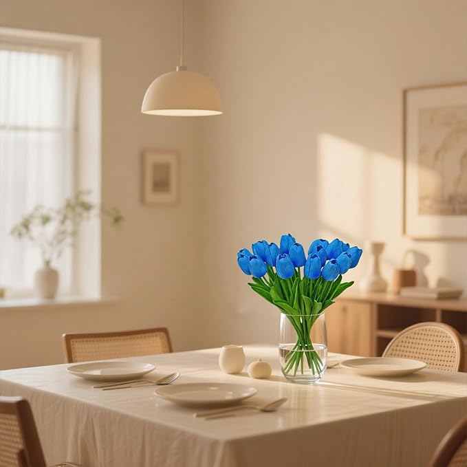 20pcs Fake Tulips Artificial Flowers Faux Flowers PU Faux tulips 13.5 Inch Mother's Day Easter Valentine’S Day Gifts in Home Kitchen Spring Decorations For Home (Sky Blue)