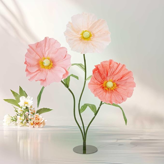 B-COOL Giant Artificial Flower for Reception Decoration: 5.58 ft Champagne Huge Artificial Paper Flowers with Standing Base Pink Faux Floral for Wedding Bridal Shower Party Decor Shop Window Display