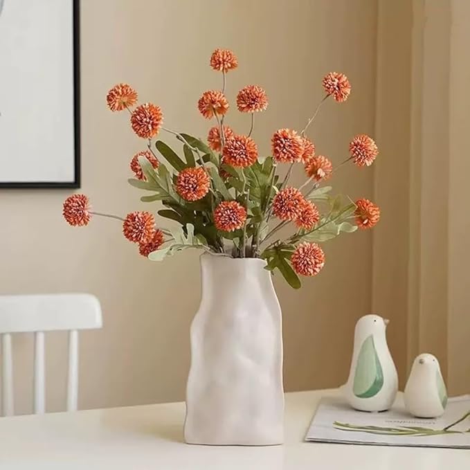 Artificial Flowers for Vases 20.5 Inch 10 Stems，Silk Dried Fake Mums Bouquet Indoor Faux Floral Arrangements for Decoration (Orange)