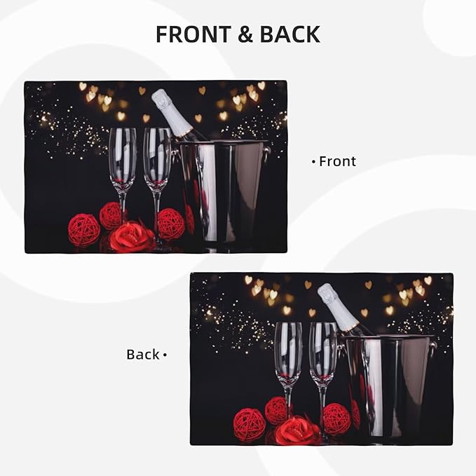 Red Rose Wine Linen Table Placemats Set of 4 Romantic Floral Modern Art Placemat Indoor Outdoor Party Home Desktop Kitchen Dining Room Decoration 12x18 Inch
