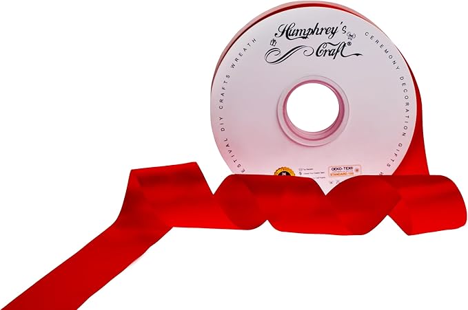 Humphrey's Craft 1-1/2 Inch Double Faced Satin Ribbon - 50 Yards, Red Thick Satin Ribbon for Crafts, Gift Wrapping, Decoration Christmas Tree, Bridal Bouquet,Wedding,DIY Bows,Sewing Hat.