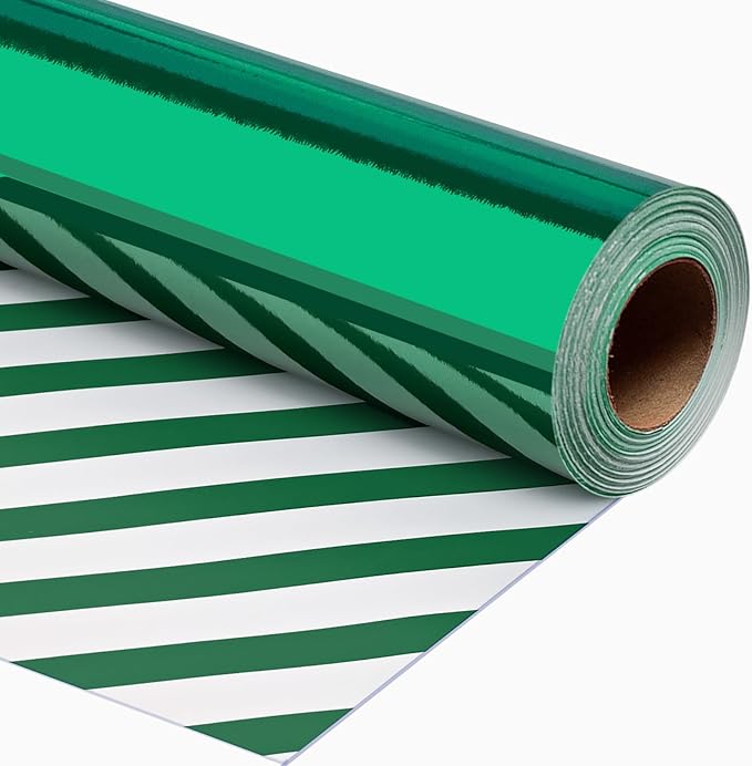 Merture Metallic Dark Green Wrapping Paper Roll - 17 In X 32.8 Ft(46.5 sq.ft.) with Stripe