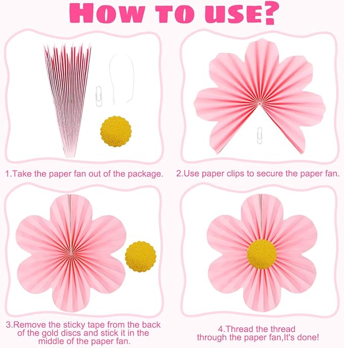 Pink Party Decorations Paper Flowers Decorations for Wall Classroom Paper Fans Floral Backdrop Flower Wall Decor Pack of 9 Pink