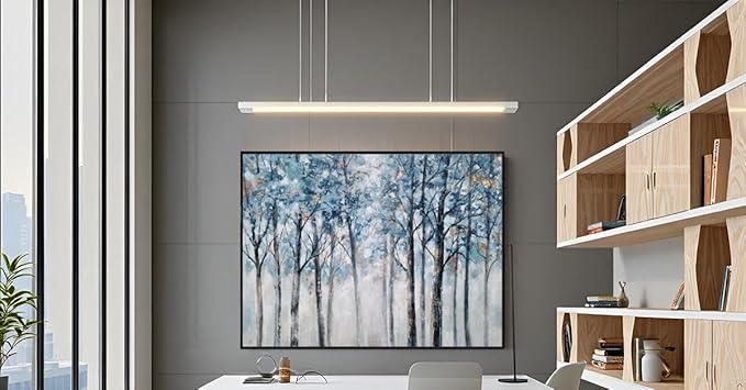 Yihui Arts Abstract Forest Wall Art Hand Painted Textured Blue Trees Canvas Painting with Gold Foil Modern Framed Artwork for Living Room Decor