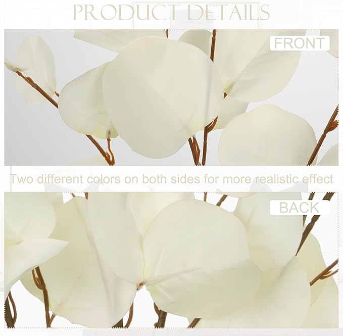 Cream White Eucalyptus Stems Fake Eucalyptu Leaves 34” Long Silver Dollar Leaves 5 Pcs Silk Eucalyptu Stems for DIY Bouquet Arrangements Centerpieces Shower Decorations-Artificial Eucalyptus Spray