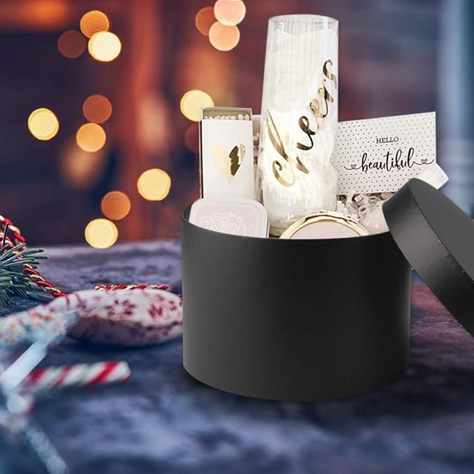 Briful Round Gift Boxes with Lids Set of 4 Black Gift Boxs Assorted Sizes Nesting Gift Boxes for Presents Birthday Bridesmaid Wedding Valentines Christmas Party Favor