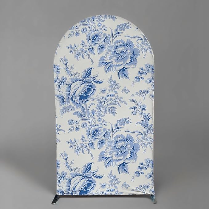 Blue Toile Arch Backdrop Vintage Floral French Toile Style Backdrop Elegant Blue and White Botanical for Wedding Baby Shower Classic European Party Decor Photography Background (G4224,4FT)