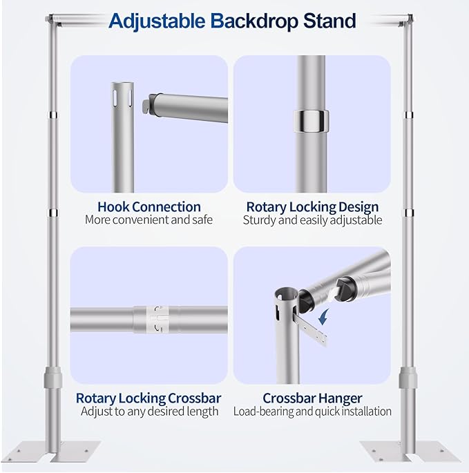 10x10ft Pipe and Drape Backdrop Stand, Double Crossbar, Heavy Duty Adjustable Background Frame with Metal Base for Parties Photography Wedding Photoshoot Decoration