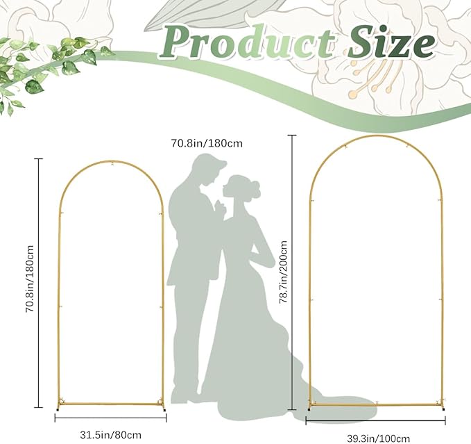 Wedding Arch Backdrop Stand,6.6FT,6FT Wedding Arch Frame for Party Gold Metal Arch Stand Set of 2 for Wedding Ceremony Baby Shower Graduation Decoration