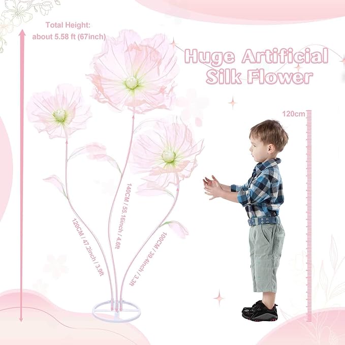 B-COOL Artificial Giant Flowers for Decoration: Pink Huge Flowers 5.58 ft Large Silk Flower Faux Floral for Wedding Reception Arrangements Photographic Props Party Background Decor