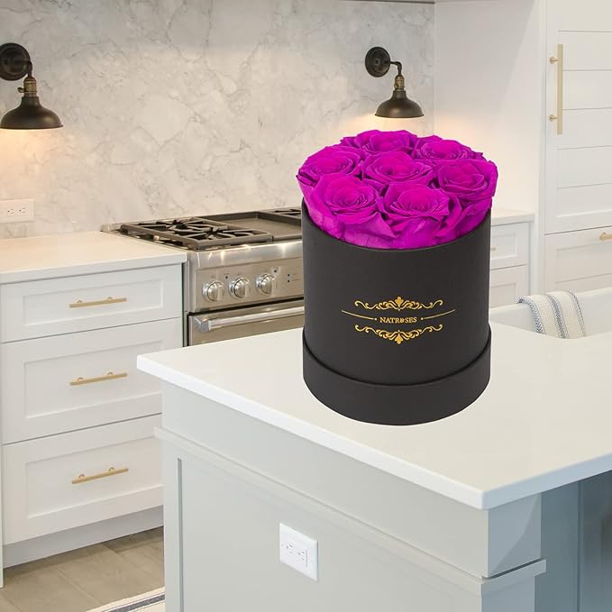NATROSES 7 Piece Preserved Roses in a Box, Preserved Flowers for Birthday, Flower Gifts for Mothers Day (Purple)