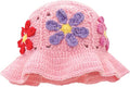 Crochet Bucket Hat for Women Flower Knit Hat Hollow Out Foldable Cap Hats