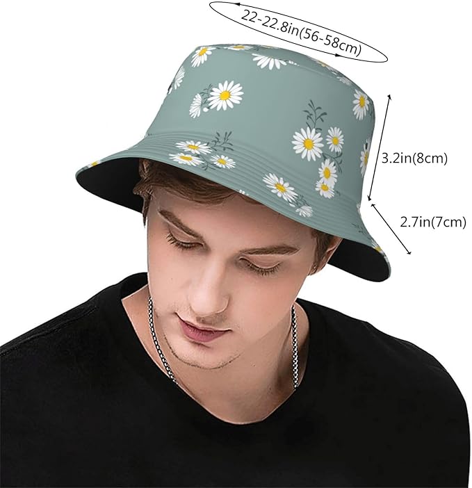 Small Daisy Green Chrysanthemum Flower Bucket Hats Fashion Sun Cap Packable Outdoor Fisherman Hat for Women and Men