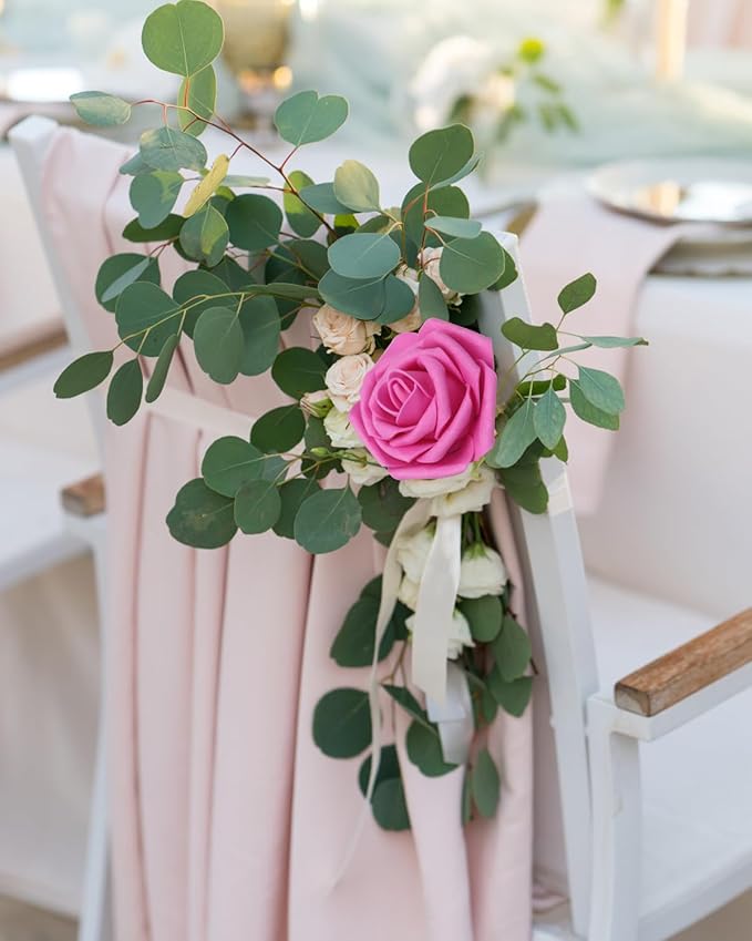 JOYLEX 100PCS Hot Pink Artificial Flowers Realistic Roses, Real Looking Fake Roses with Stem for DIY Wedding Bouquets Centerpieces Bridal Shower Party Home Romantic Decorations (Hot Pink, 100pcs)