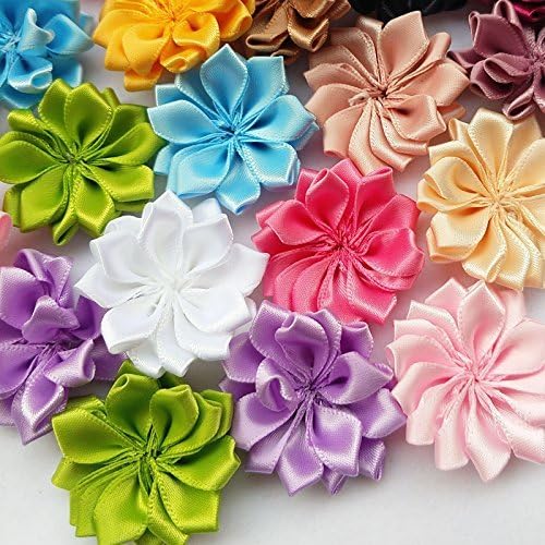 Chenkou Craft 28pcs (1 1/2") 40mm Mix Ribbon Flowers Bows Crafts Sewing Appliques Wedding Decor (Flower(A0214))