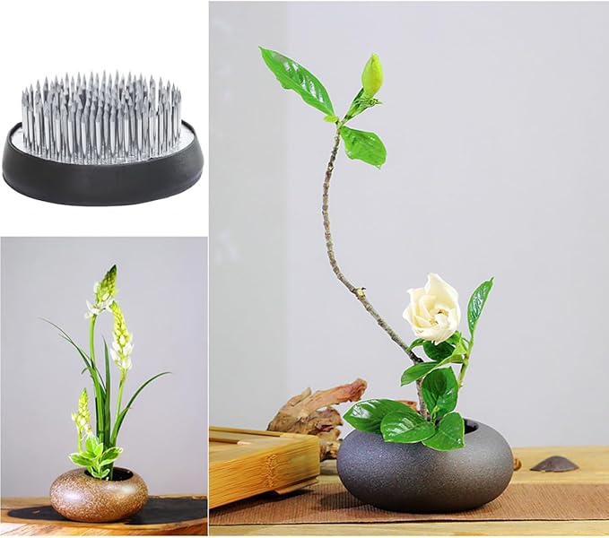 3 Pcs Flower Frogs for Flower Arrangements, Japanese Ikebana Stem Holder, Kenzan Flower Frog for Arrangements Vase, 0.91 Inch 1.38 Inch 2.36 Inch Pin Holder with Rubber Base